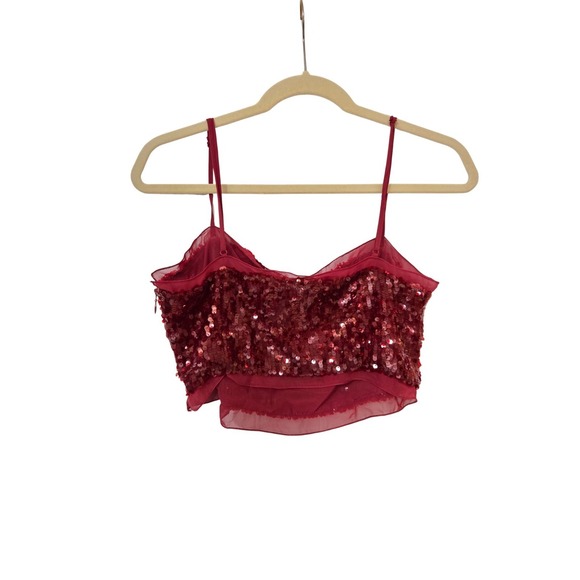 Zara Sequined Crop Top Wine Red Size M NWOT - Picture 3 of 6
